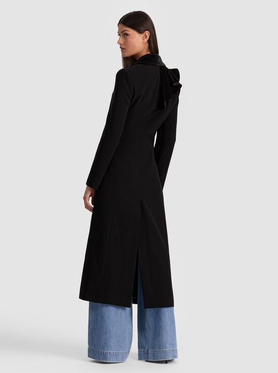 BLACK-FAIE SLIM RUFFLE MAXI BLAZER