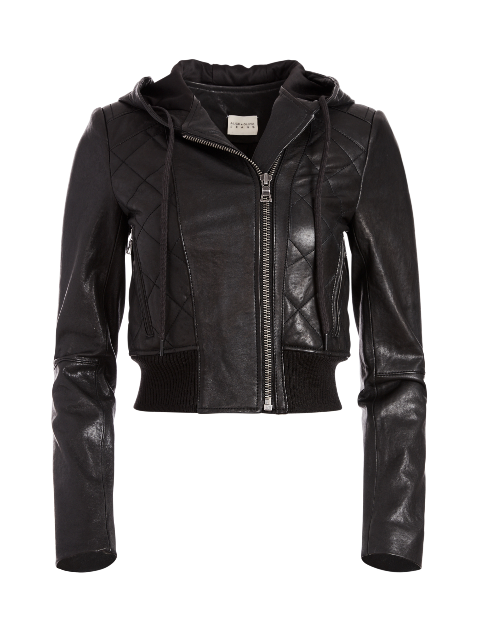 Hendrik Hooded Leather Jacket In Black | Alice And Olivia