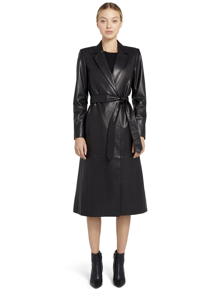 KARLEY LEATHER FLARE WRAP COAT - BLACK image 2 - Alice And Olivia