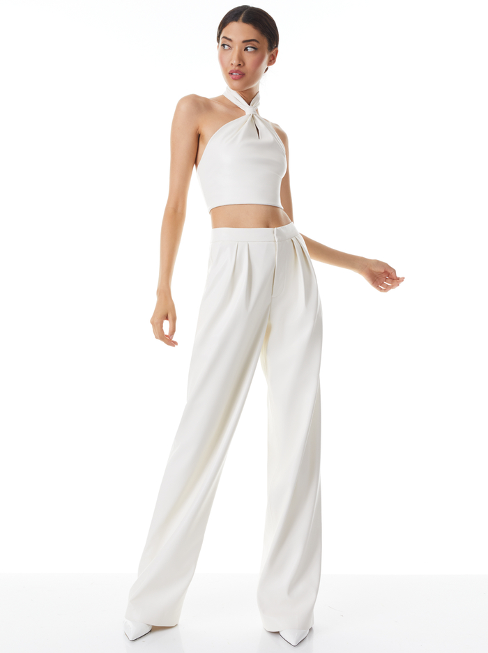 SADE VEGAN LEATHER KNOTTED HALTER NECK CROP TOP - ECRU image 3 - Alice And Olivia