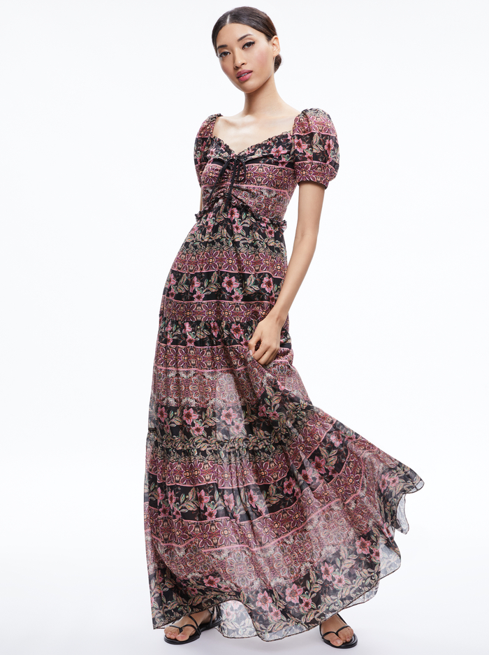 ANDREA PUFF SLEEVE MAXI DRESS - CANOPY TILE BLACK image 2 - Alice And Olivia