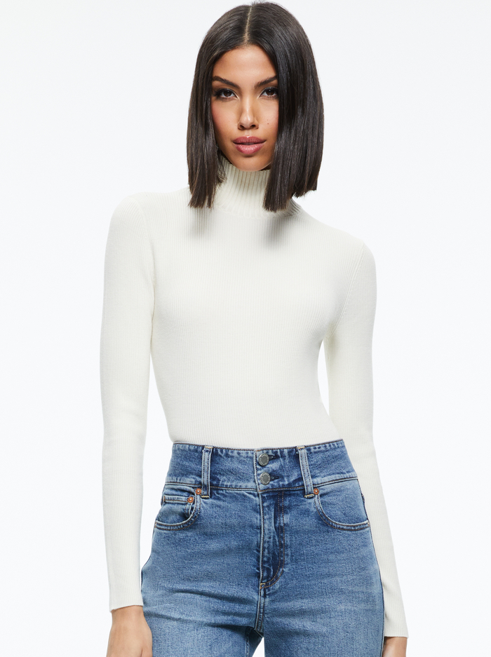 SENAIDA CROPPED MOCK NECK PULLOVER - SOFT WHITE - Alice And Olivia