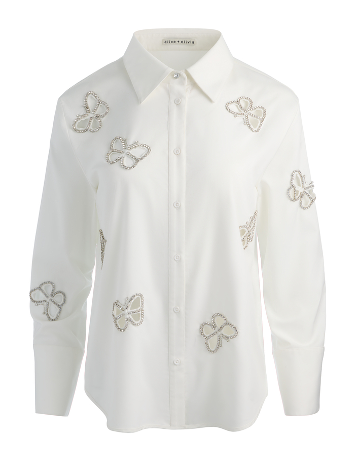 FINELY EMBELLISHED CUTOUT BUTTON DOWN - OFF WHITE/SILVER CRYSTAL image 5 - ALICE + OLIVIA