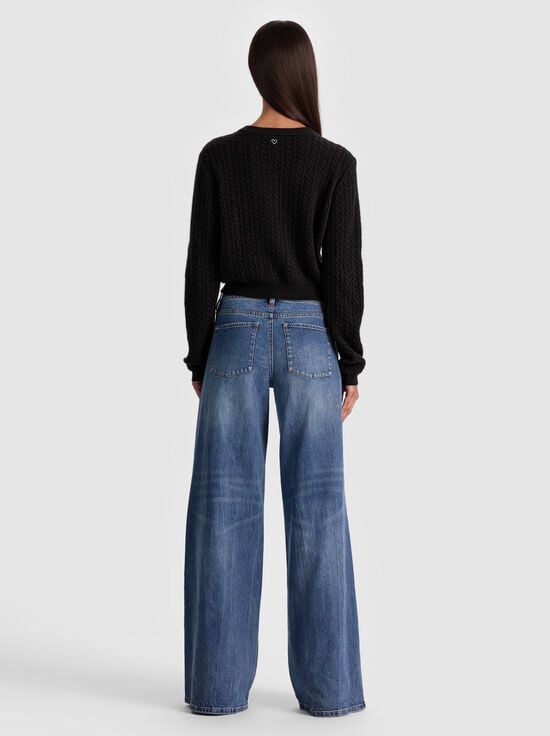 BLACK-DOLLIE CASHMERE CABLEKNIT CARDIGAN