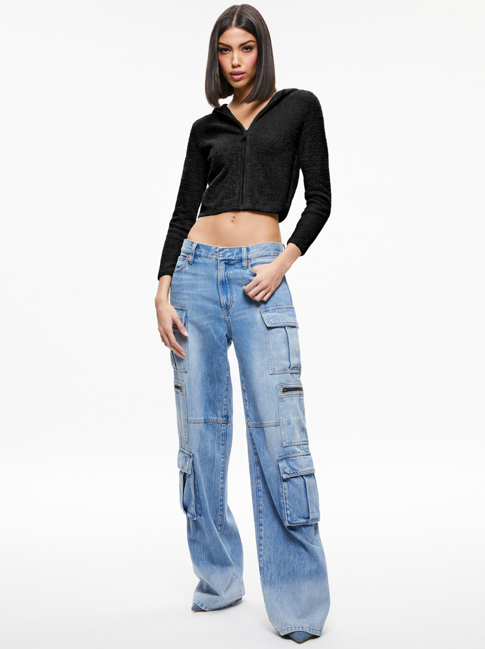 LIDELL CROPPED ZIP UP HOODIE - BLACK image 2 - Alice And Olivia