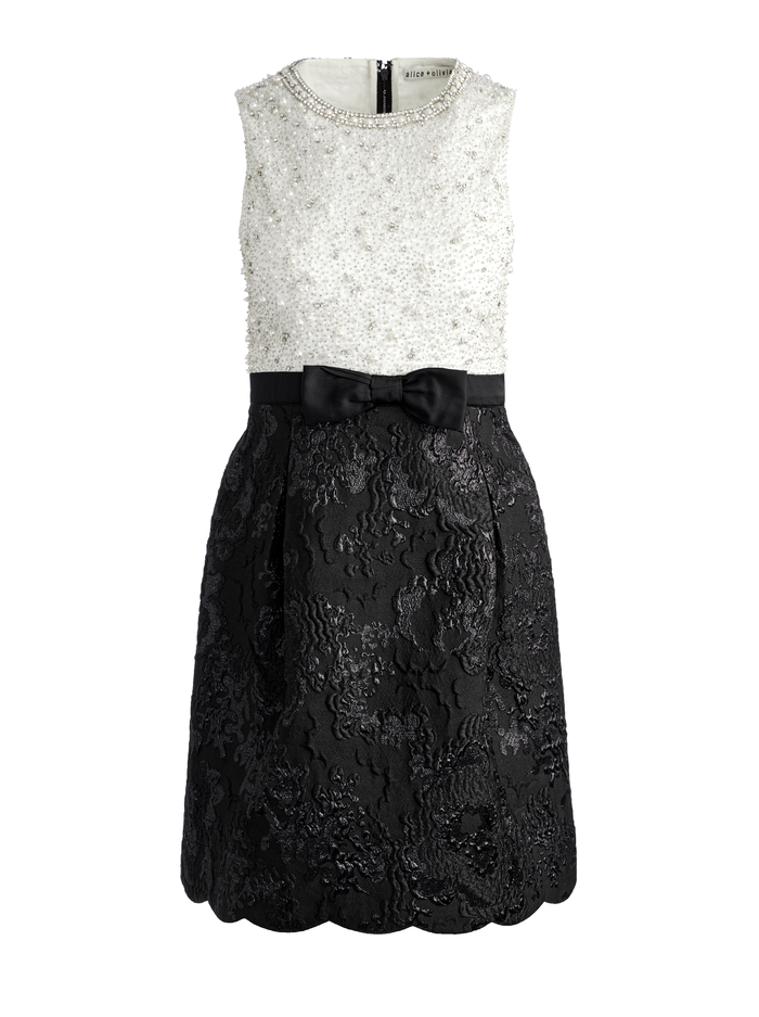 TRUE EMBELLISHED BODICE MINI DRESS - OFF WHITE/BLACK image 5 - Alice And Olivia