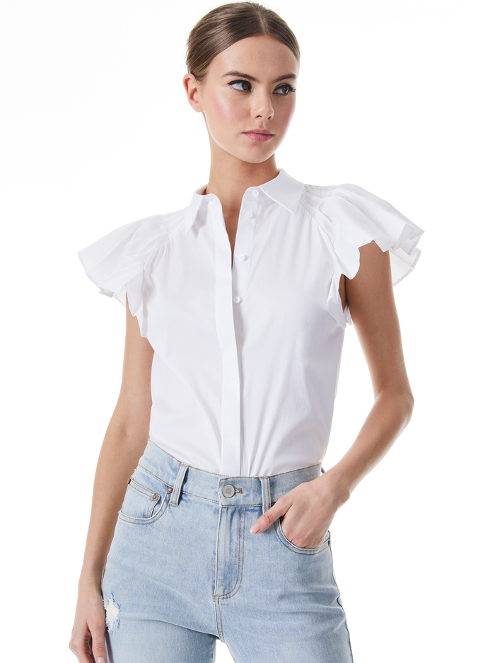 SOL SLEEVELESS COLLARED TOP - OFF WHITE - Alice And Olivia