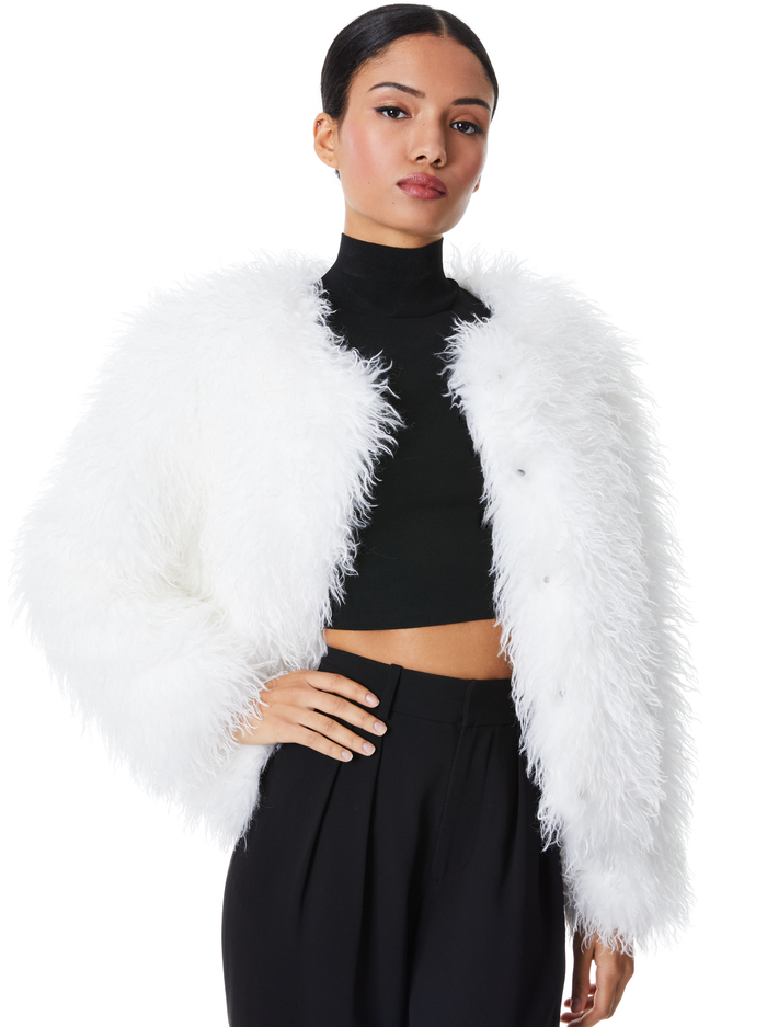 JERRIE COLLARLES FAUX FUR COAT - WHITE - Alice And Olivia