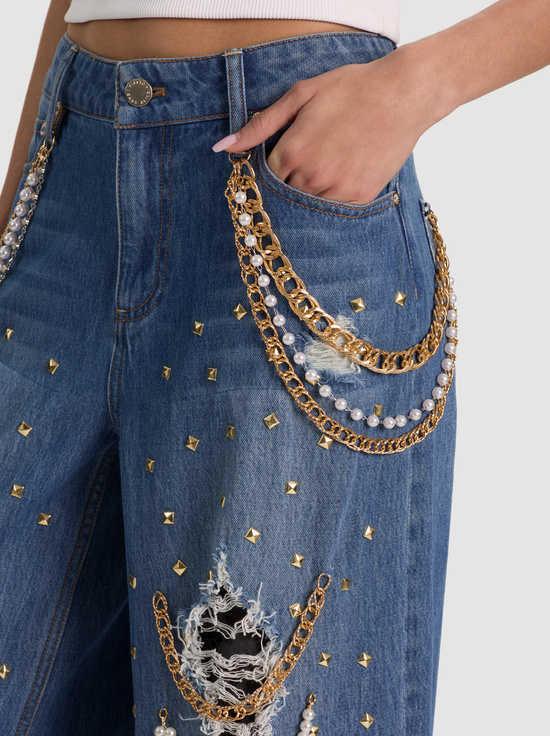 GEORGETTA VINTAGE BLUE-HARPER EMBELLISHED RIPPED JEAN