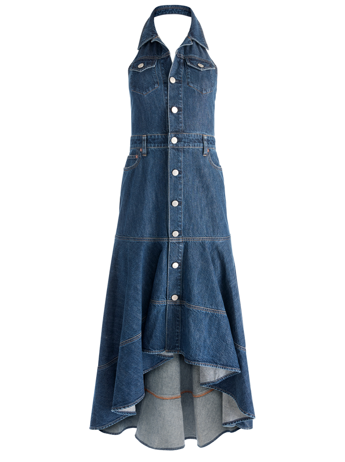 JUANA HIGH LOW DENIM DRESS - DARBY VINTAGE BLUE image 5 - Alice And Olivia