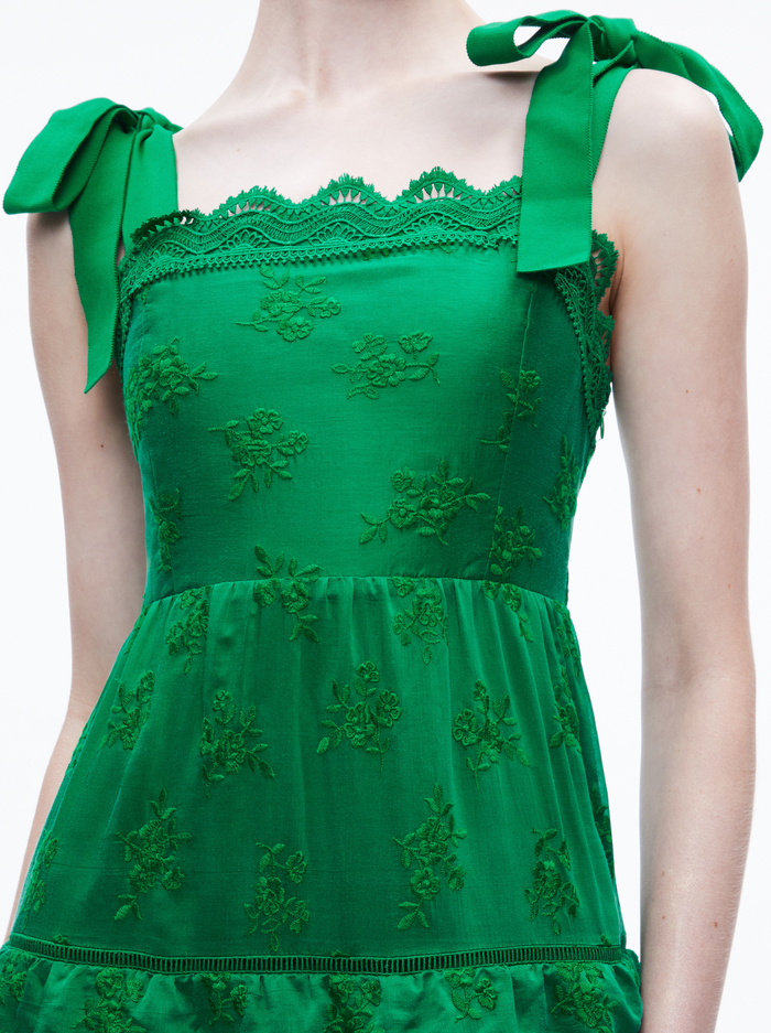 VEGA EYELET TIERED MAXI DRESS - EMERALD image 3 - Alice And Olivia