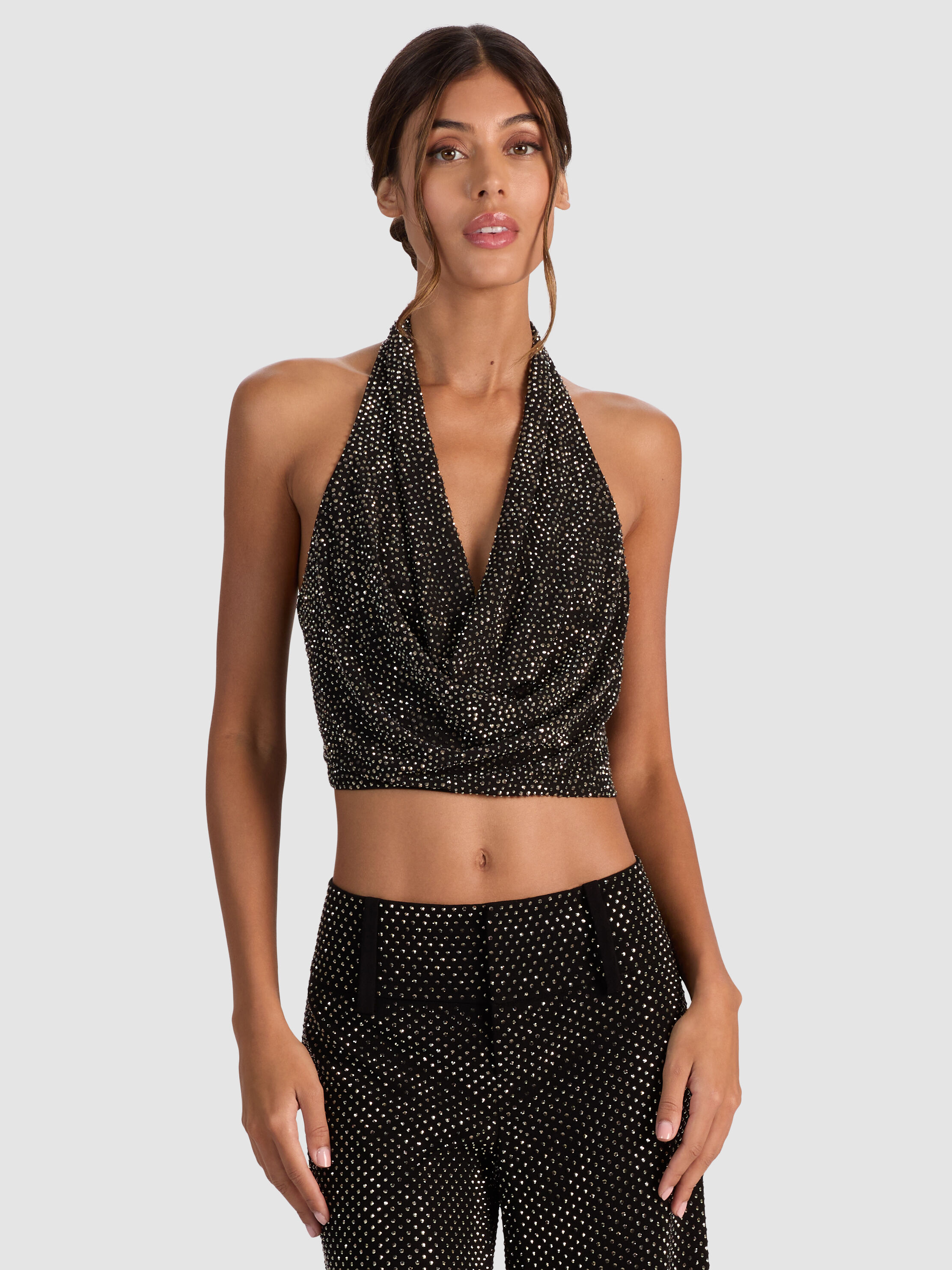 DANI EMBELLISHED HALTER TOP in BLACK | ALICE + OLIVIA