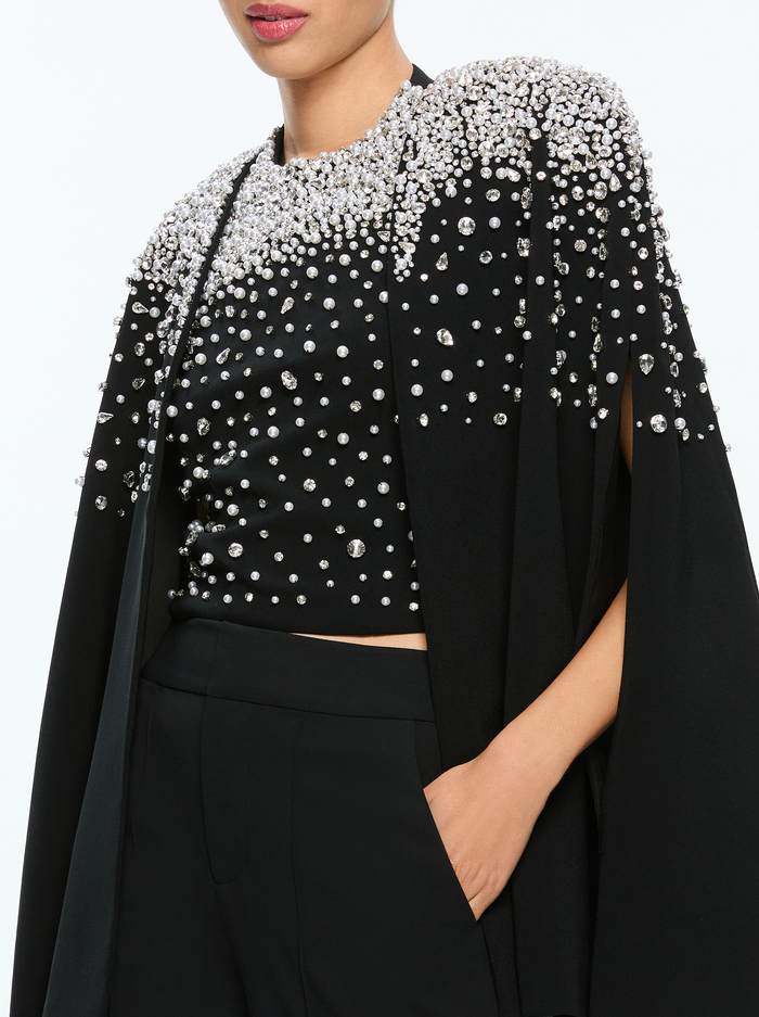 KIESHA EMBELLISHED CAPE - BLACK/SILVER image 4 - Alice And Olivia