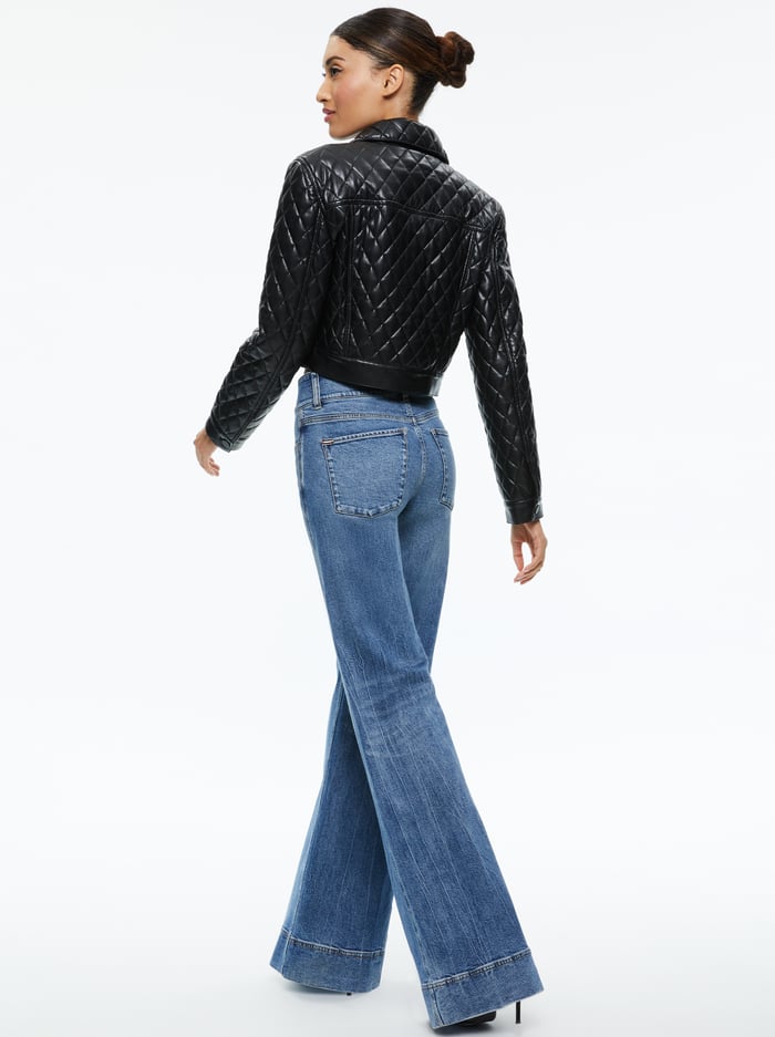 CHLOE QUILTED VEGAN LEATHER CROPPED JACKET - BLACK image 1 - Alice And Olivia