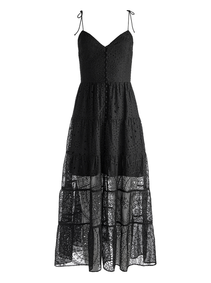 SHANTI BUTTON FRONT TIERED DRESS - BLACK image 5 - ALICE + OLIVIA