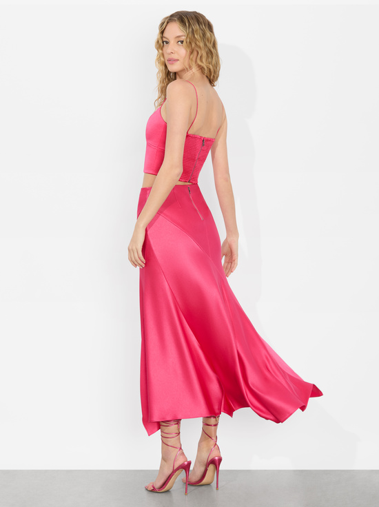 RASPBERRY-ROSA MIDI SLIP SKIRT