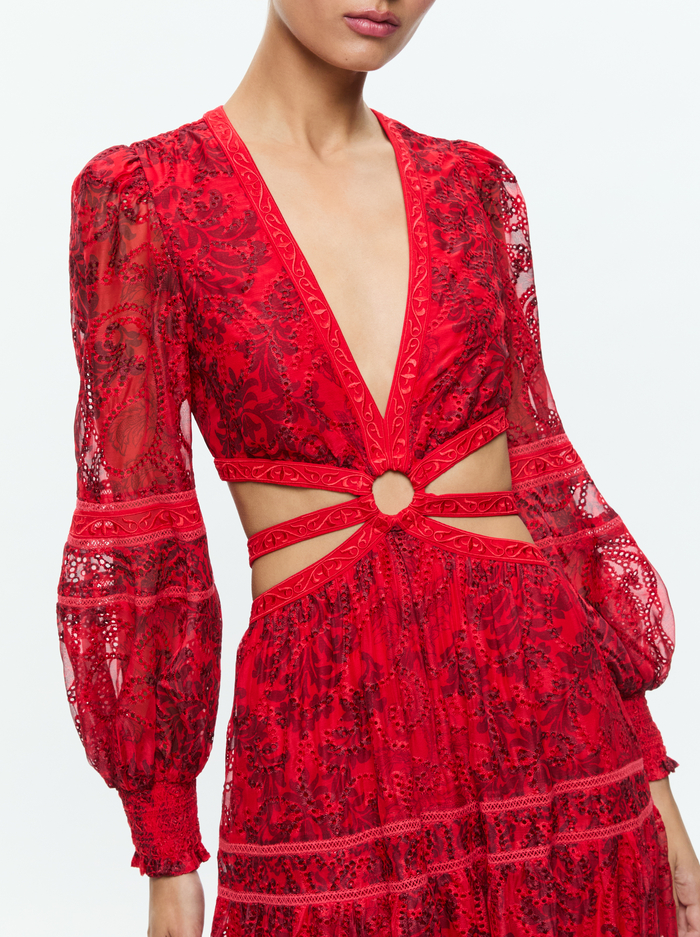 PATRICA TIERED DRESS - VANITY RED APPLE/SYMMETRY RED image 1 - Alice And Olivia