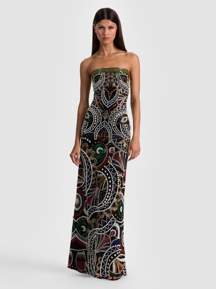 DELORA BEADED GOWN - BLACK/MULTI - Alice And Olivia