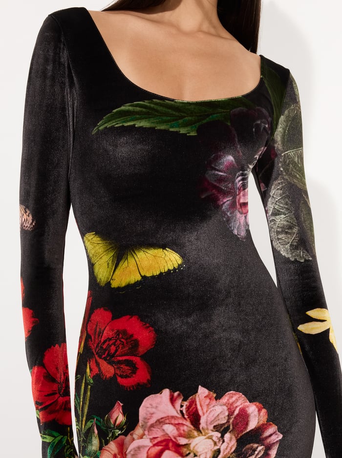 DELORA VELVET MIDI DRESS - IN THE WIND FLORAL image 1 - Alice And Olivia