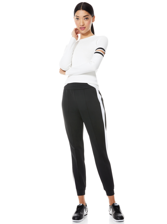 JAZI CUT OUT SLEEVE PULLOVER - SOFT WHITE/BLACK image 2 - ALICE + OLIVIA