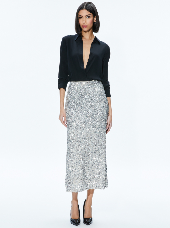 MAEVE SEQUIN SLIP SKIRT - CHAMPAGNE/SILVER image 2 - Alice And Olivia