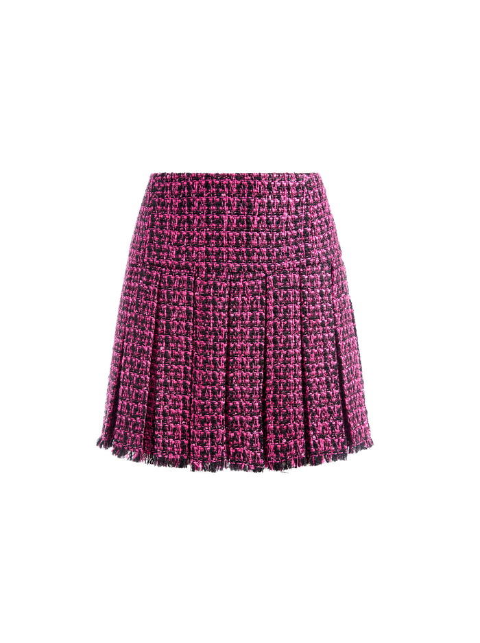 EMILIE PLEATED TWEED MINI SKIRT - BLACK/WILD PINK image 5 - Alice And Olivia