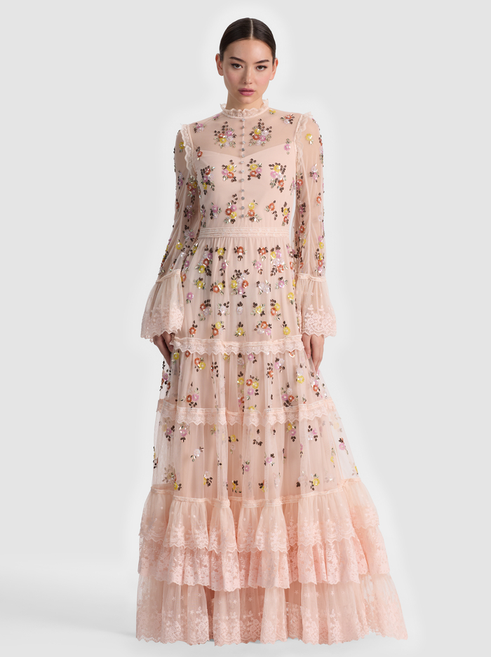 ALLEGRA EMBELLISHED LACE MAXI DRESS - PALE PINK image 4 - ALICE + OLIVIA