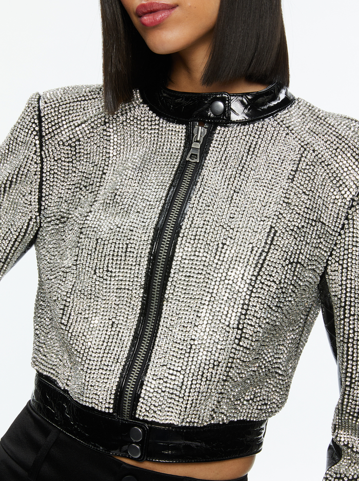 LARI CRYSTAL EMBELLISHED LEATHER JACKET - BLACK/CRYSTAL image 3 - Alice And Olivia