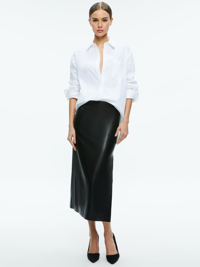 MAEVE VEGAN MIDI SKIRT - BLACK image 4 - Alice And Olivia