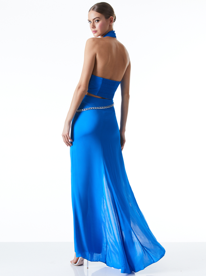 MAY HALTER NECK CHAIN WAIST GOWN - PALACE BLUE image 1 - Alice And Olivia
