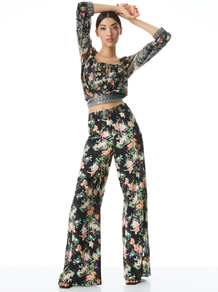 ATHENA FLORAL WIDE LEG PANT - ROMANCE BLACK image 2 - Alice And Olivia