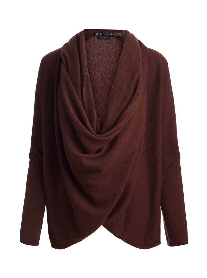 JULES CASHMERE DRAPED PULLOVER - DARK CHOCOLATE image 6 - Alice And Olivia