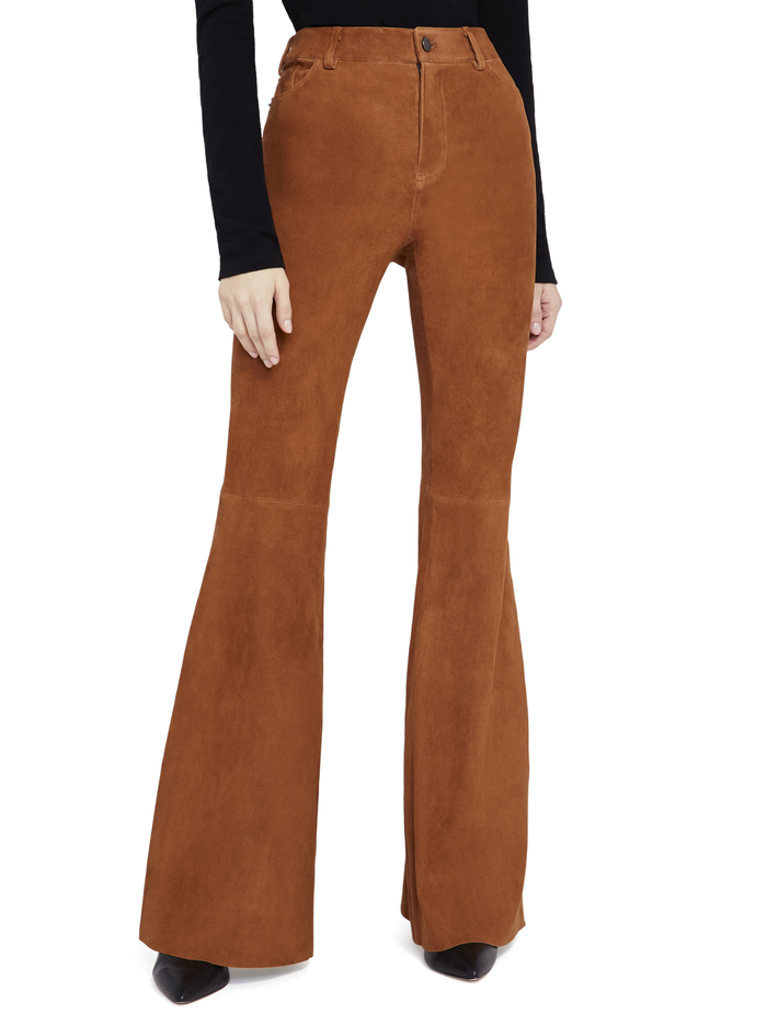 Brent High Waisted Suede Pant In Camel