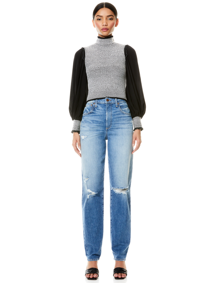 AVIVA SMOCKED BLOUSE   - BLACK/WHITE image 2 - Alice And Olivia