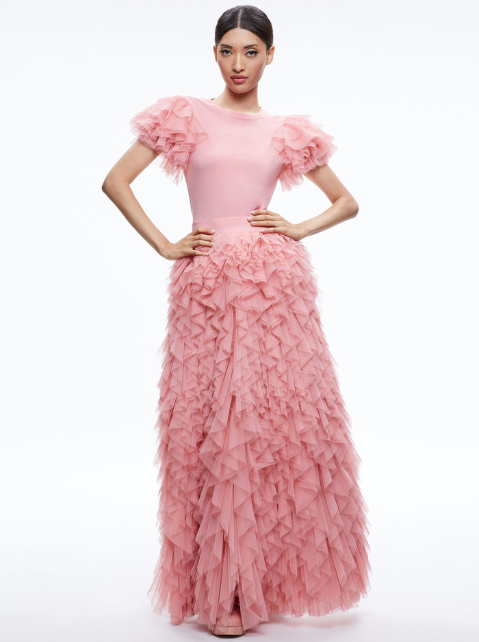 RYLYN TULLE SLEEVE T-SHIRT - ROSE image 2 - ALICE + OLIVIA