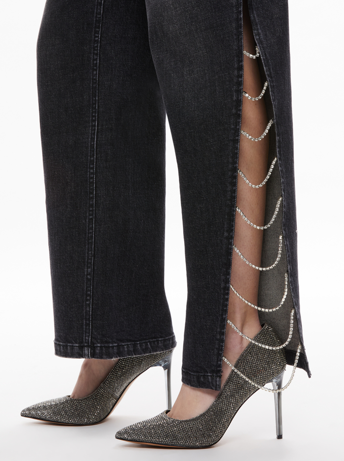 GAYLE EMBELLISHED SIDE JEAN - MAYA CHARCOAL BLACK image 3 - Alice And Olivia