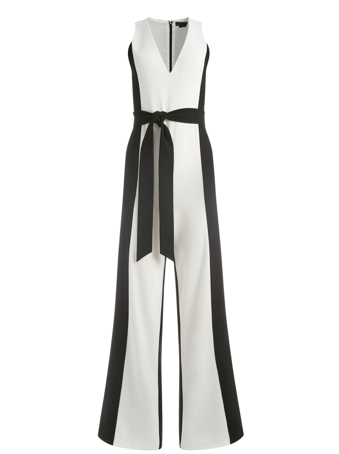 TESSA V-NECK WIDE LEG JUMPSUIT - OFF WHITE/BLACK image 5 - Alice And Olivia