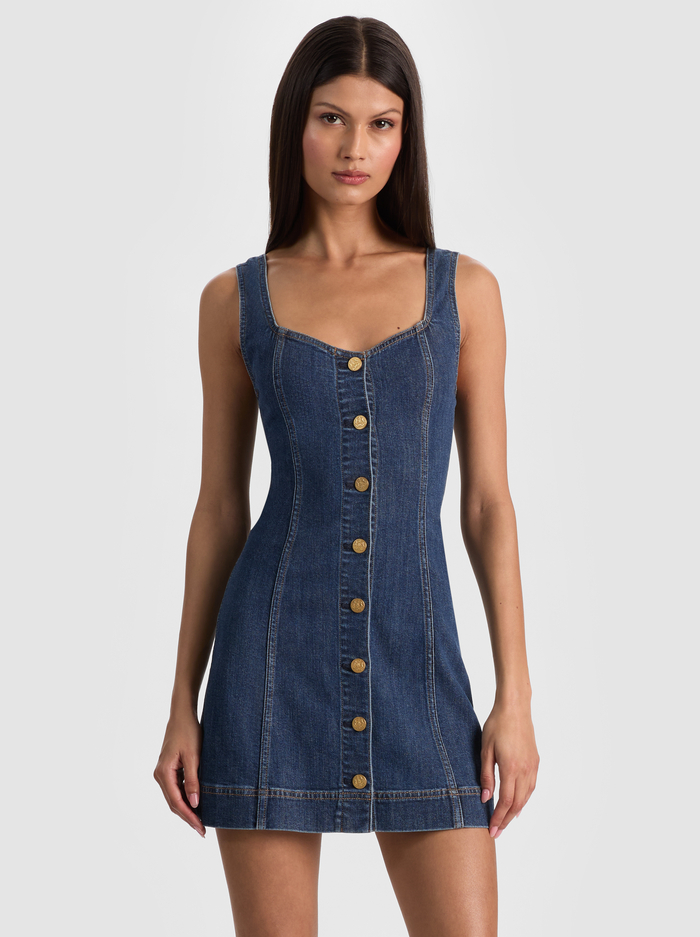 BEA DENIM MINI DRESS - DANICA DARK INDIGO image 3 - ALICE + OLIVIA