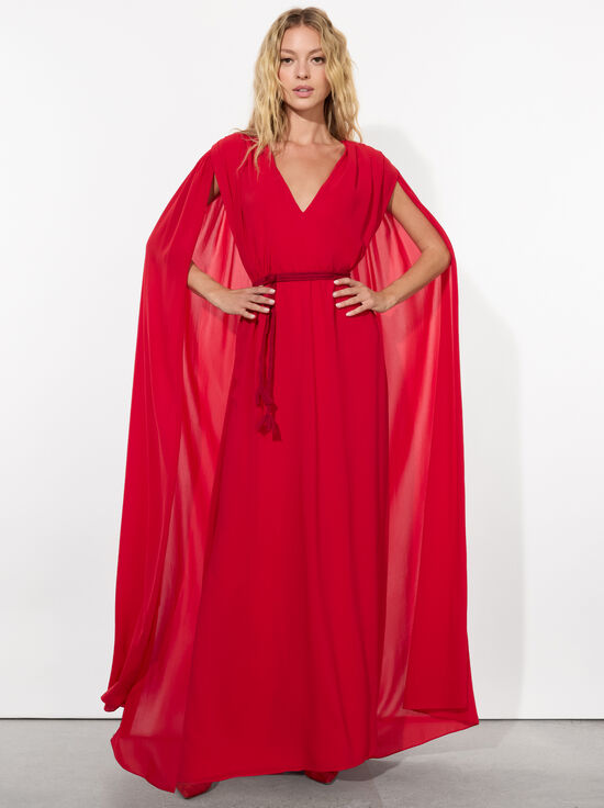 BRIGHT RUBY-ZENAIDA MAXI CAPE DRESS