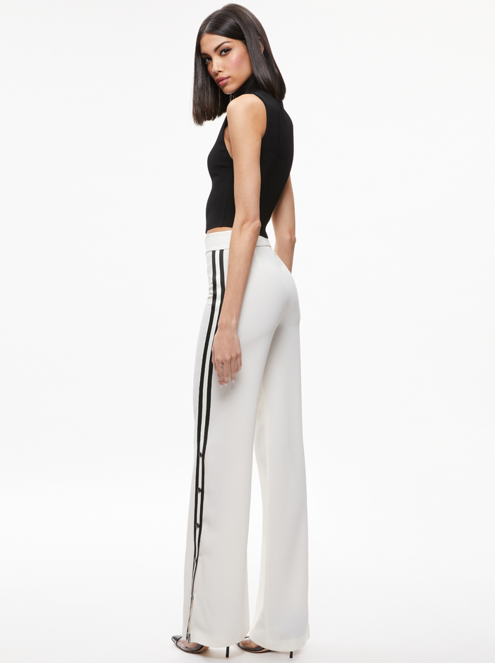 JC SIDE SNAP WIDE LEG PANT - ECRU/BLACK image 1 - Alice And Olivia