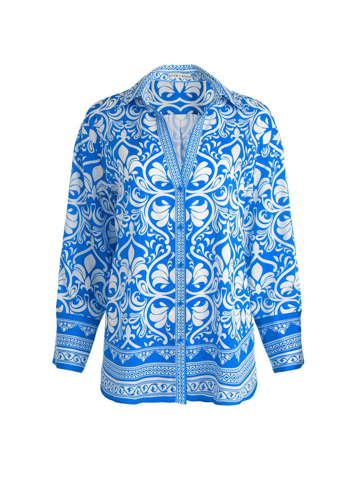 KIVA OVERSIZED PAJAMA SHIRT - SOIREE TRUE BLUE image 5 - Alice And Olivia