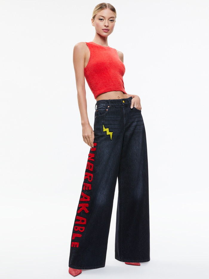 A+O X BASQUIAT TRISH JEAN - MAYA CHARCOAL BLACK image 4 - Alice And Olivia