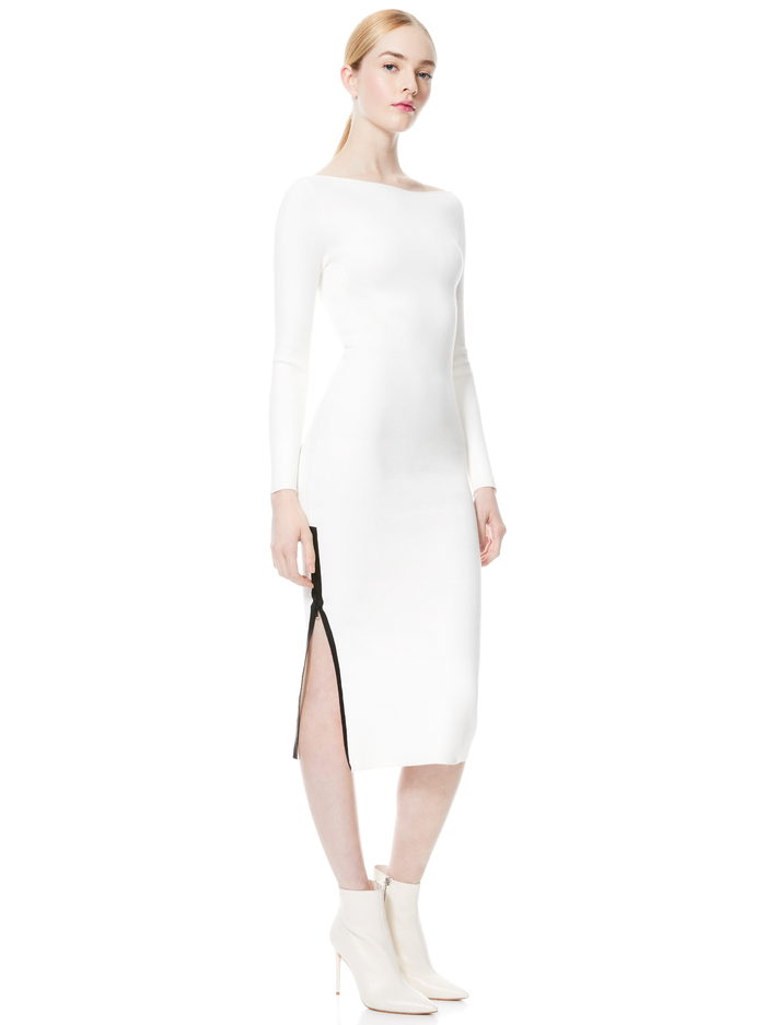 ROCHELLE BOATNECK MIDI DRESS - SOFT WHITE/BLACK image 3 - Alice And Olivia