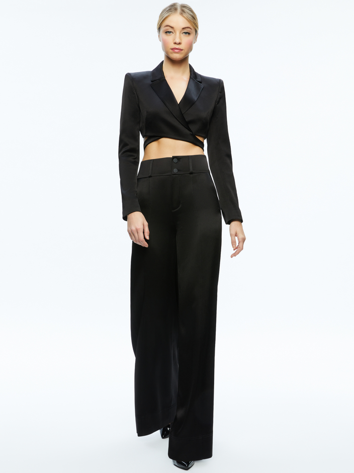 LEONE CROPPED WRAP BLAZER + MAME HIGH RISE WIDE LEG PANT - 