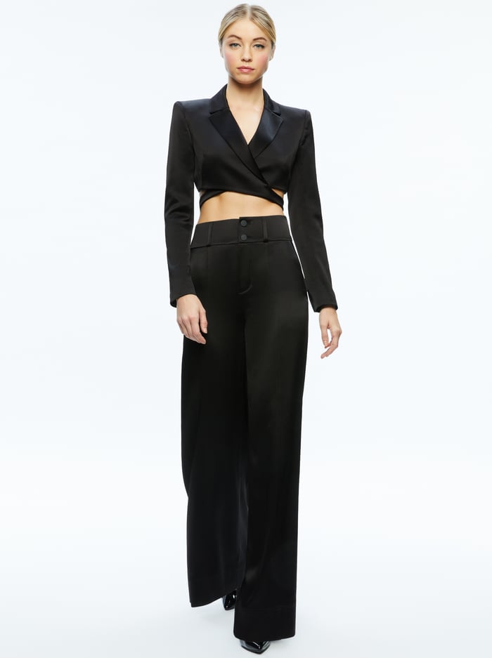 LEONE CROPPED WRAP BLAZER - BLACK image 4 - Alice And Olivia