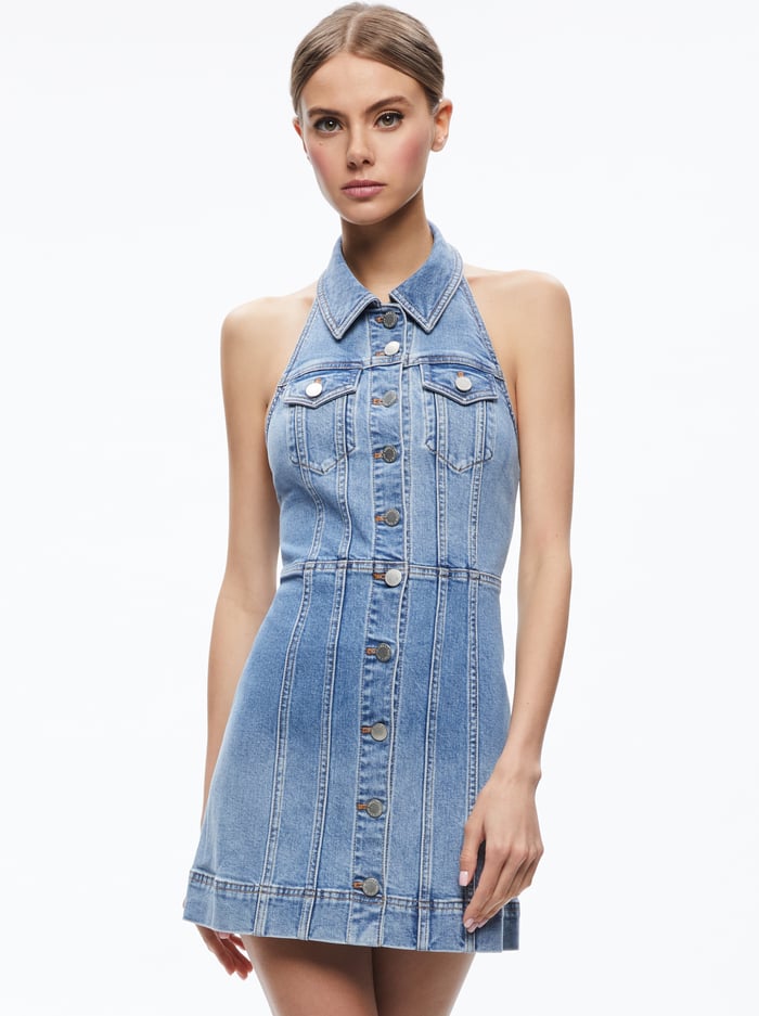 KENDALL DENIM MINI DRESS - IVY BLUE image 2 - Alice And Olivia