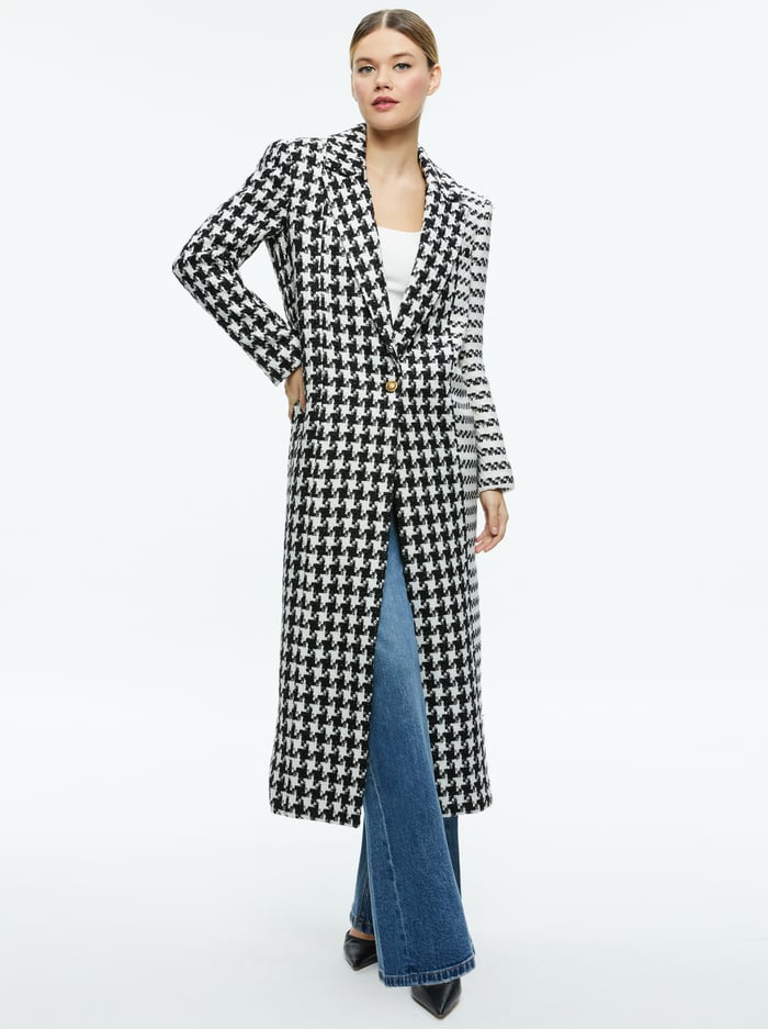 COLLEY LONG TWEED COAT - BLACK/OFF WHITE image 2 - Alice And Olivia