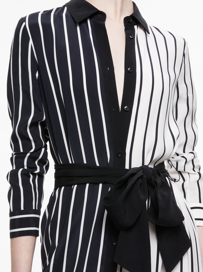 CHASSIDY MAXI SHIRT DRESS - VERTICAL PALAZZO STRIPE BLACK image 3 - Alice And Olivia