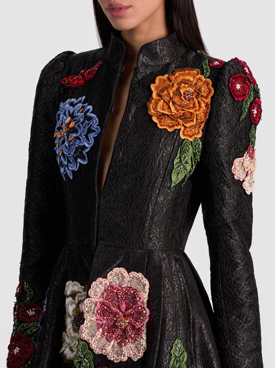 BLACK/MULTI-RENATA EMBELLISHED MAXI COAT