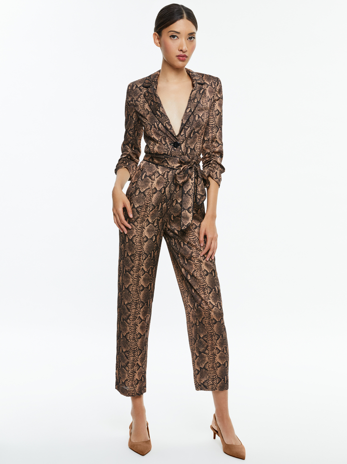 LOUETTA PLEATED TUXEDO JUMPSUIT - CAMEL/BLACK SNAKE image 4 - Alice And Olivia